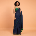 Blue Green Solid Cotton Blend Saree